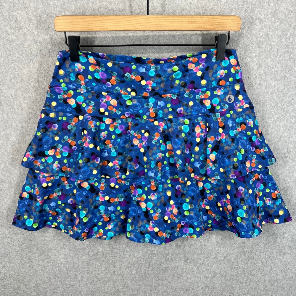 Dona Jo Jojo Skort Women 2 Blue Polka Dot Tiered Ruffle Athletic Tennis Golf EUC